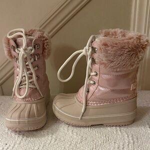 London Fog Pink and Cream Faux Fur Boots
